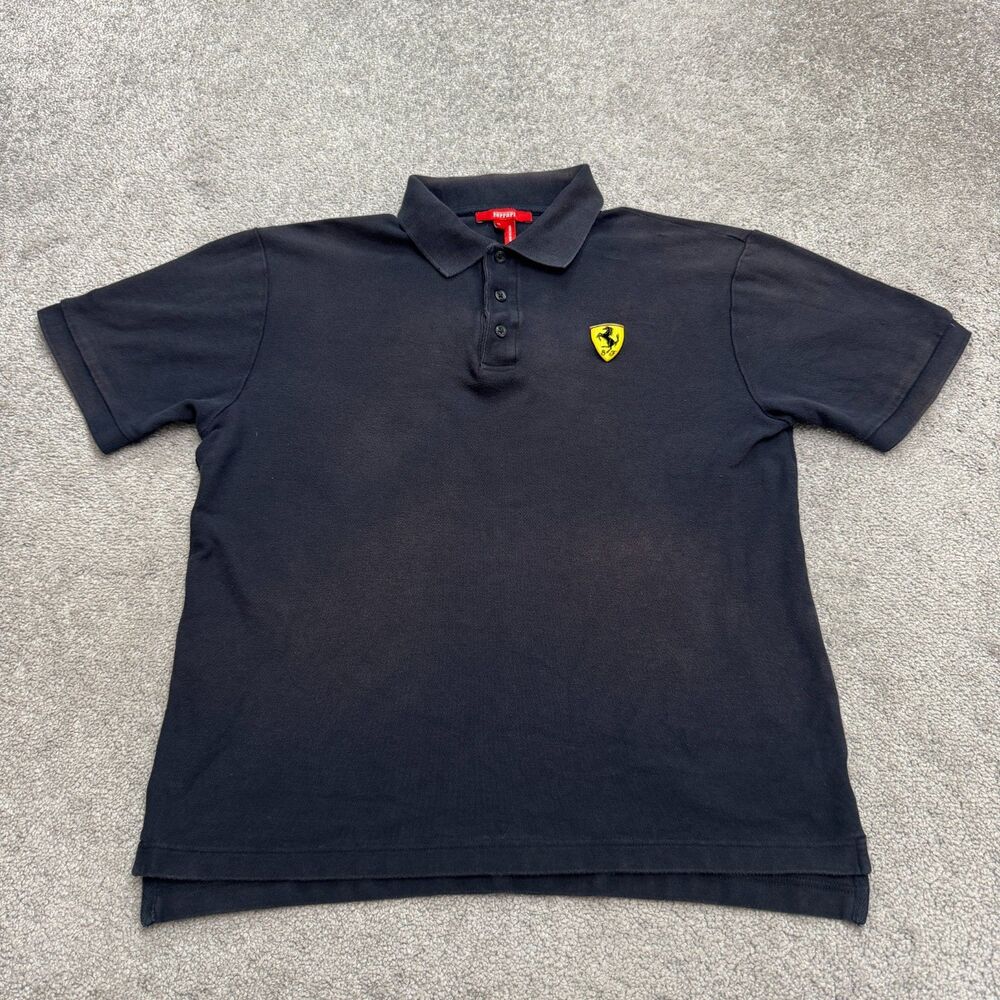 Scuderia Ferrari Cotton Polo Shirt Mens XL Black Short Sleeve Logo Racing Cars